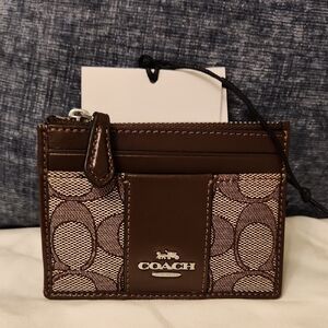 Coach Signature Brown and Cream Card Holder